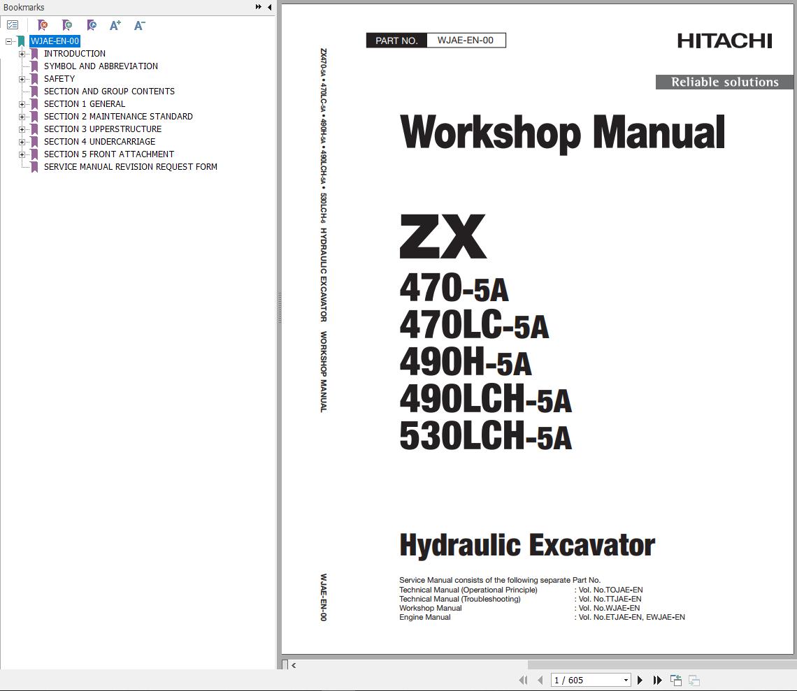 Hitachi Hydraulic Excavator ZX490LCH 5A Workshop Manual