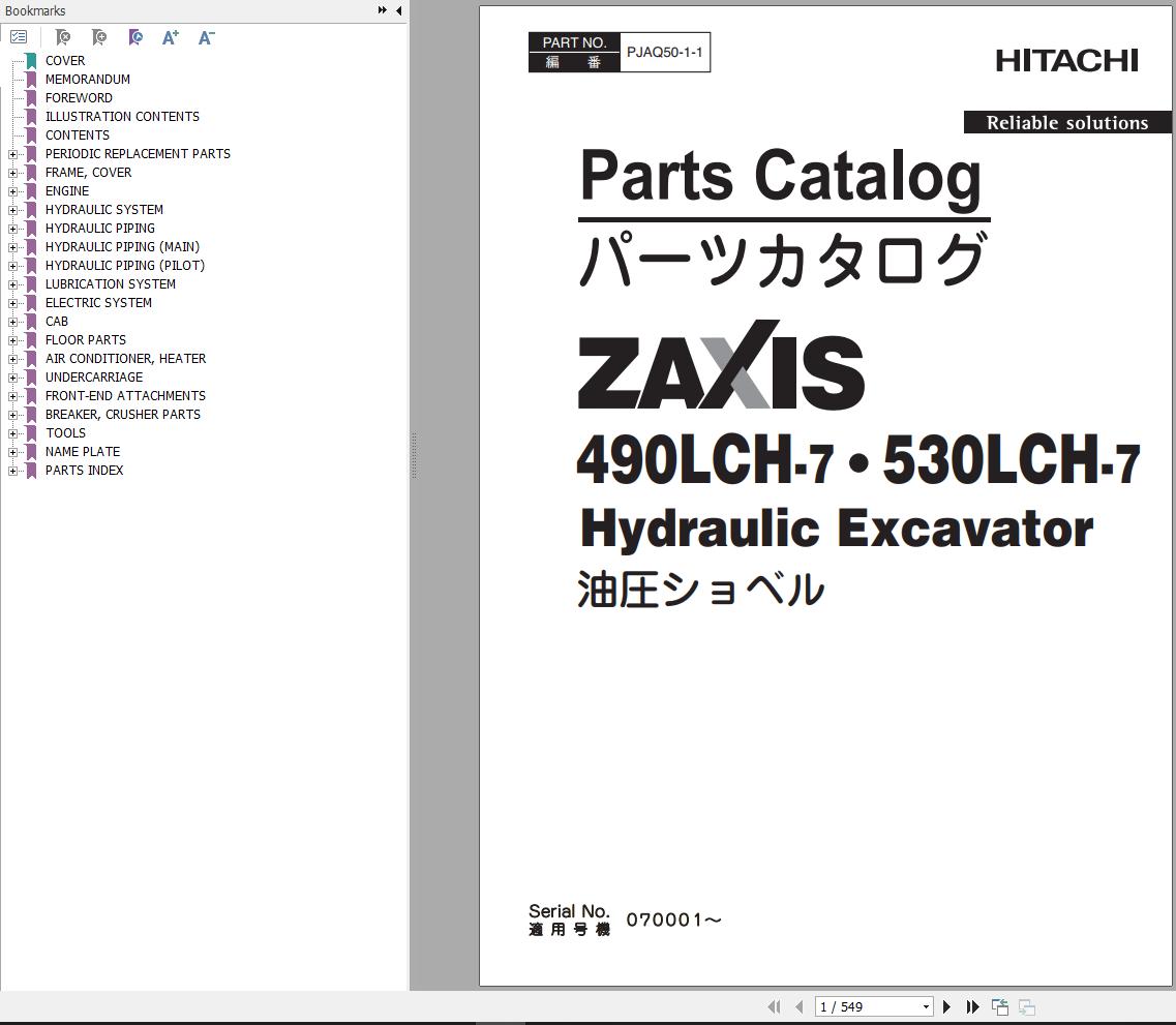 Hitachi Hydraulic Excavator ZX490LCH 7 Parts Catalog EN JP