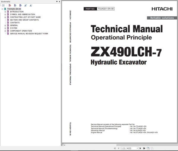 Hitachi Hydraulic Excavator ZX490LCH 7 Technical Manual