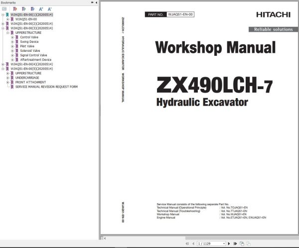 Hitachi Hydraulic Excavator ZX490LCH 7 Workshop Manual