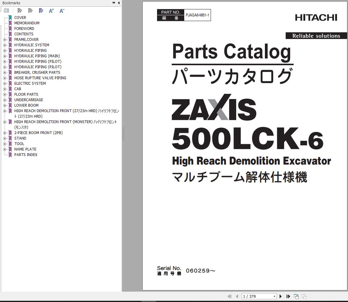 Hitachi Hydraulic Excavator ZX500LCK 6 Parts Catalog EN JP