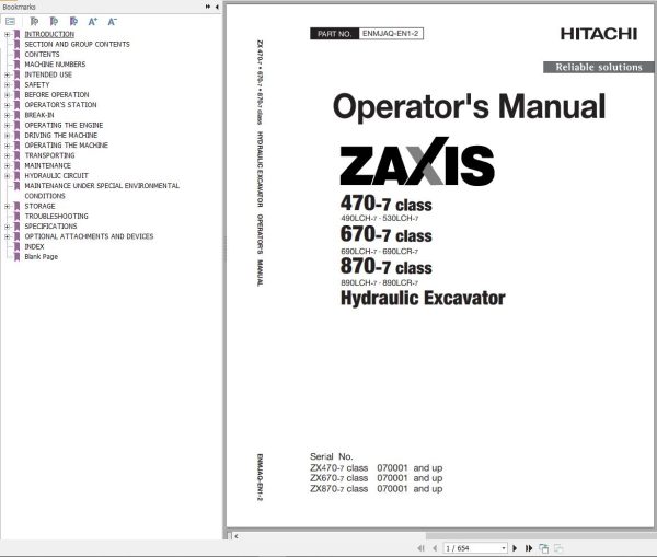 Hitachi Hydraulic Excavator ZX530LCH 7 Operators Manual ENMJAQ EN1 2