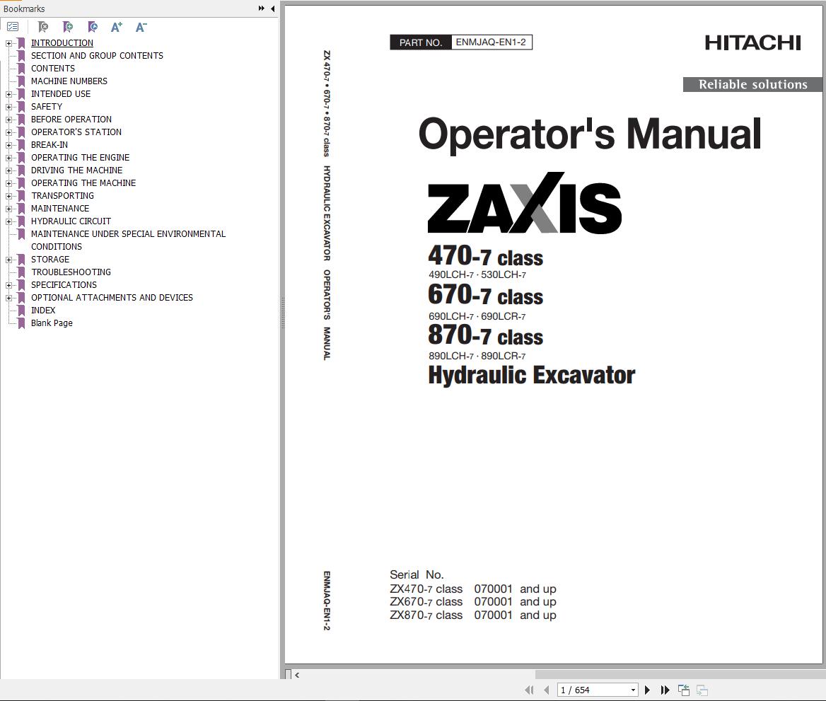 Hitachi Hydraulic Excavator ZX530LCH 7 Operators Manual ENMJAQ EN1 2