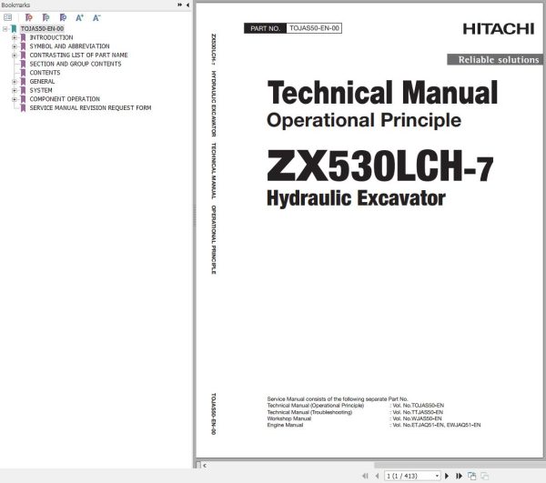 Hitachi Hydraulic Excavator ZX530LCH 7 Technical Manual
