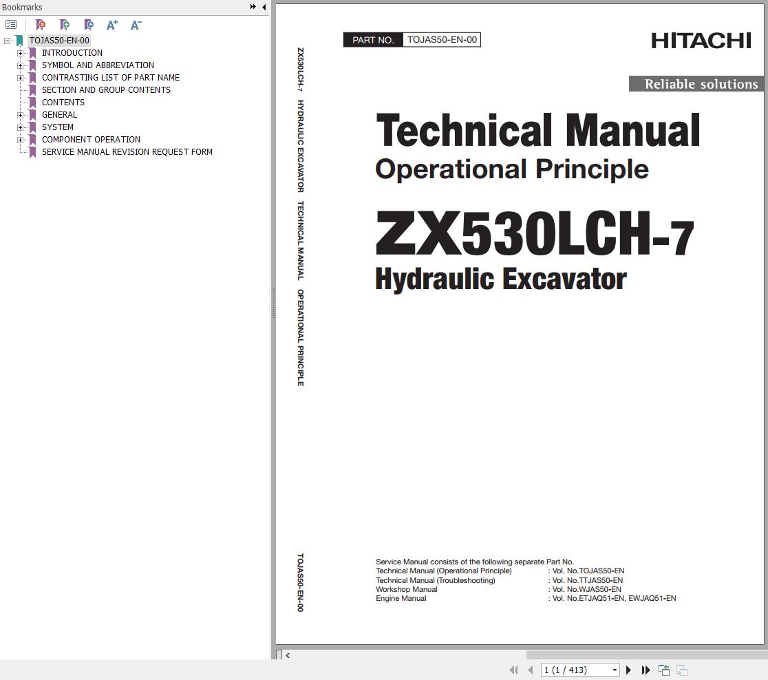 Hitachi Hydraulic Excavator ZX530LCH 7 Technical Manual