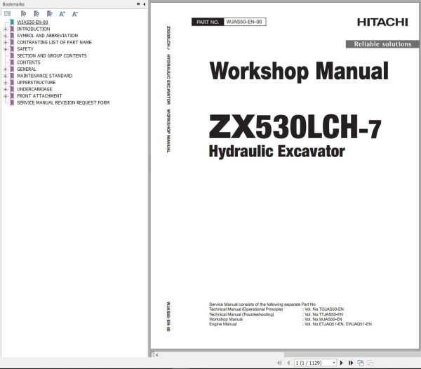 Hitachi Hydraulic Excavator ZX530LCH 7 Workshop Manual WJAS50 EN 00