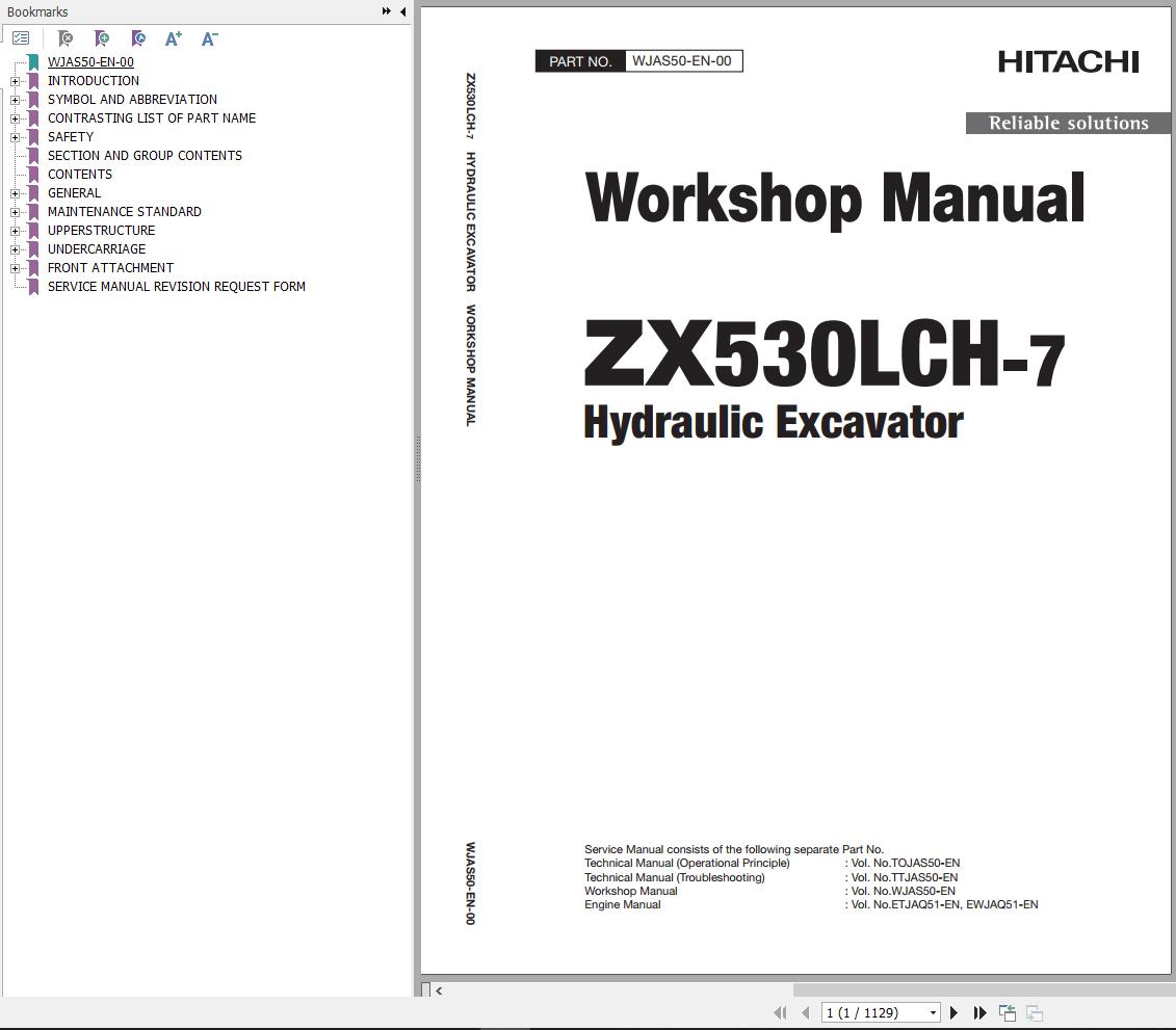 Hitachi Hydraulic Excavator ZX530LCH 7 Workshop Manual WJAS50 EN 00