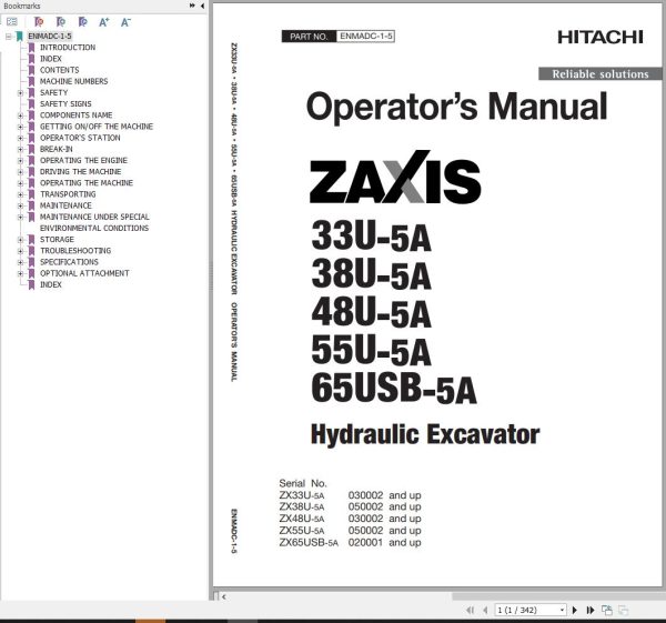Hitachi Hydraulic Excavator ZX55U 5A Operator’s Manual ENMADC 1 5
