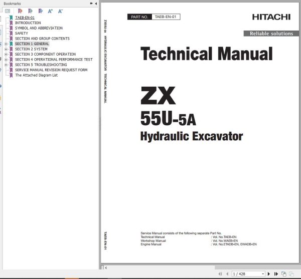 Hitachi Hydraulic Excavator ZX55U 5A Technical Manual TAEB EN 01