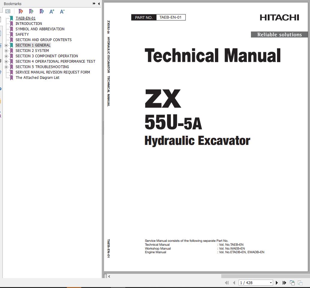 Hitachi Hydraulic Excavator ZX55U 5A Technical Manual TAEB EN 01