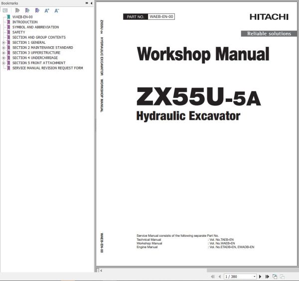 Hitachi Hydraulic Excavator ZX55U 5A Workshop Manual