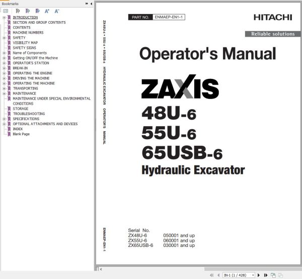 Hitachi Hydraulic Excavator ZX55U 6 Operators Manual ENMAEP EN1 1