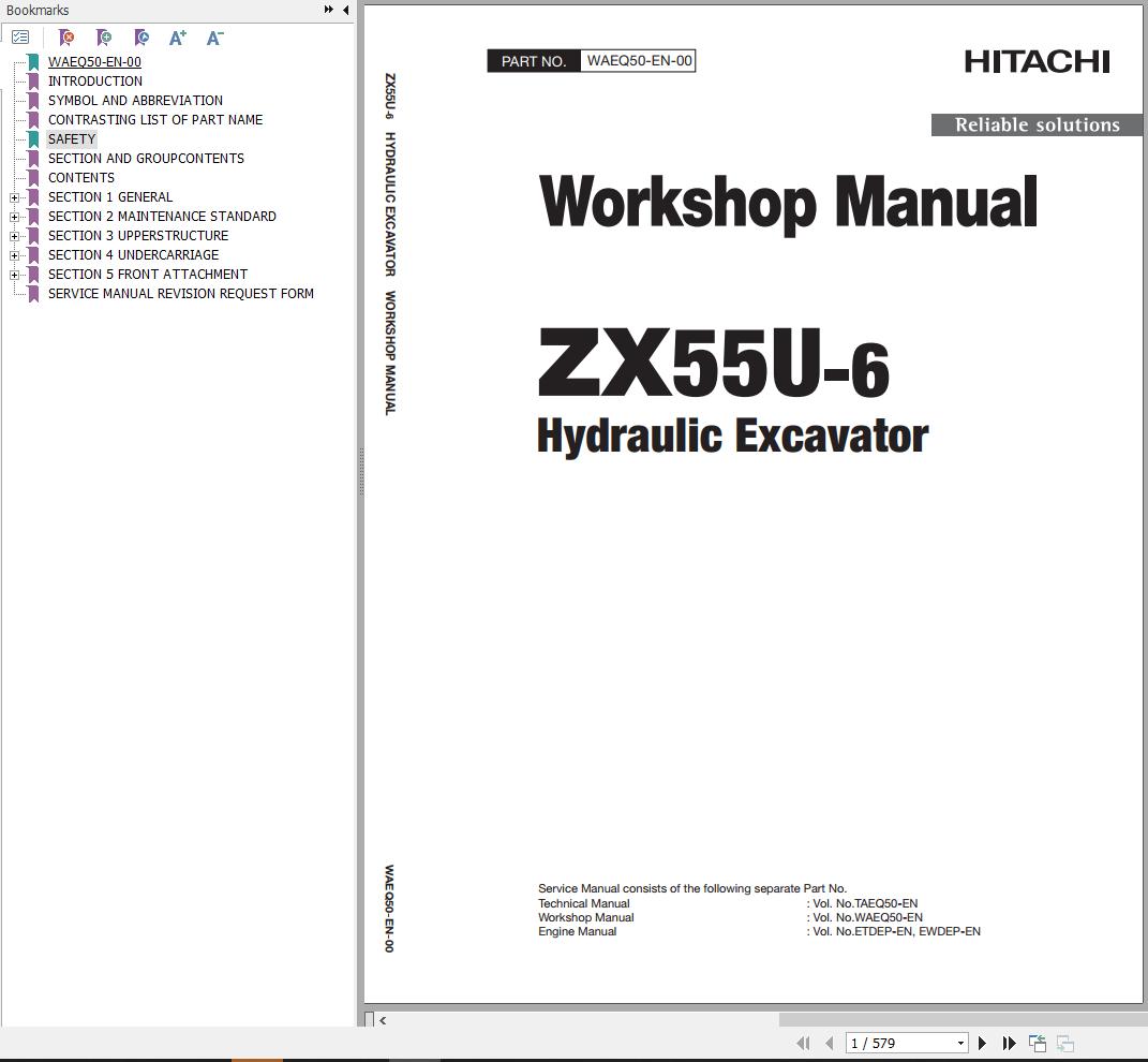 Hitachi Hydraulic Excavator ZX55U 6 Workshop Manual