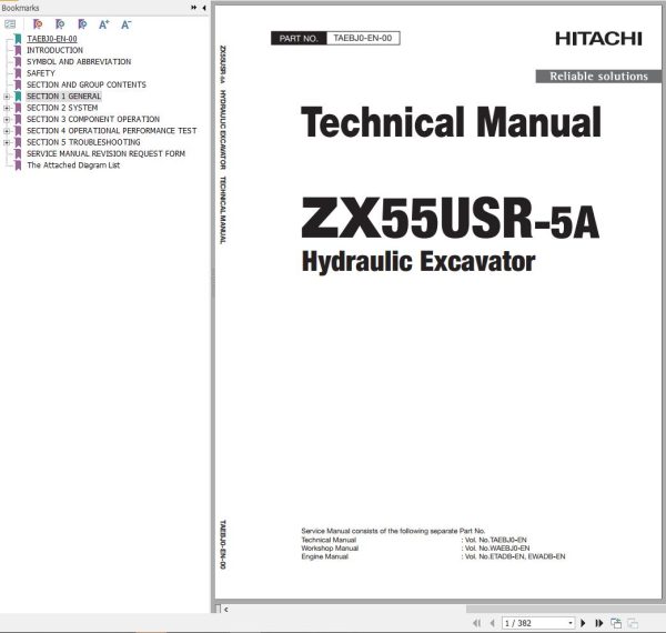 Hitachi Hydraulic Excavator ZX55USR 5A Technical Manual