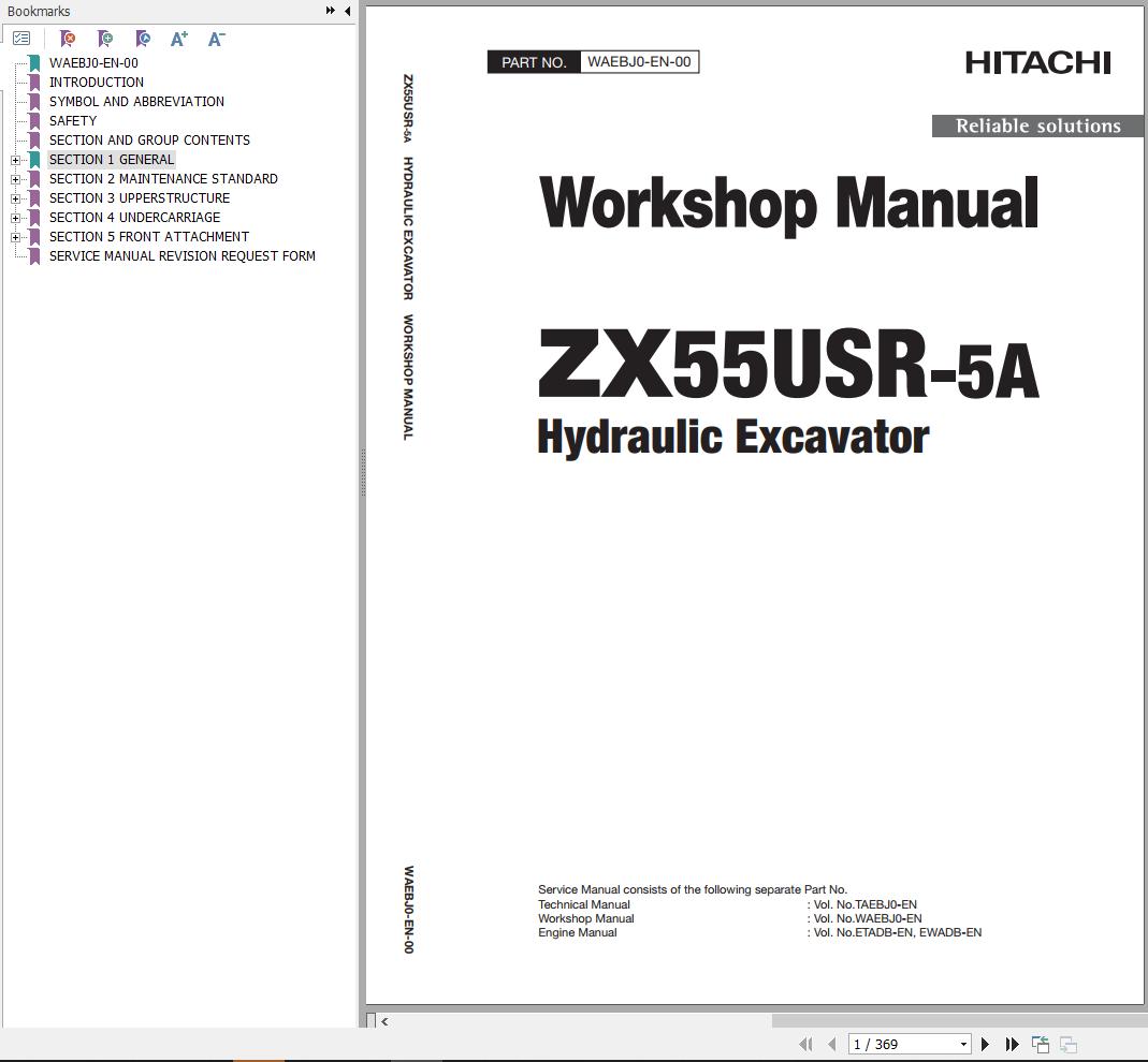 Hitachi Hydraulic Excavator ZX55USR 5A Workshop Manual