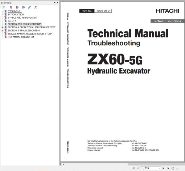 Hitachi Hydraulic Excavator ZX60 5G Technical Manual