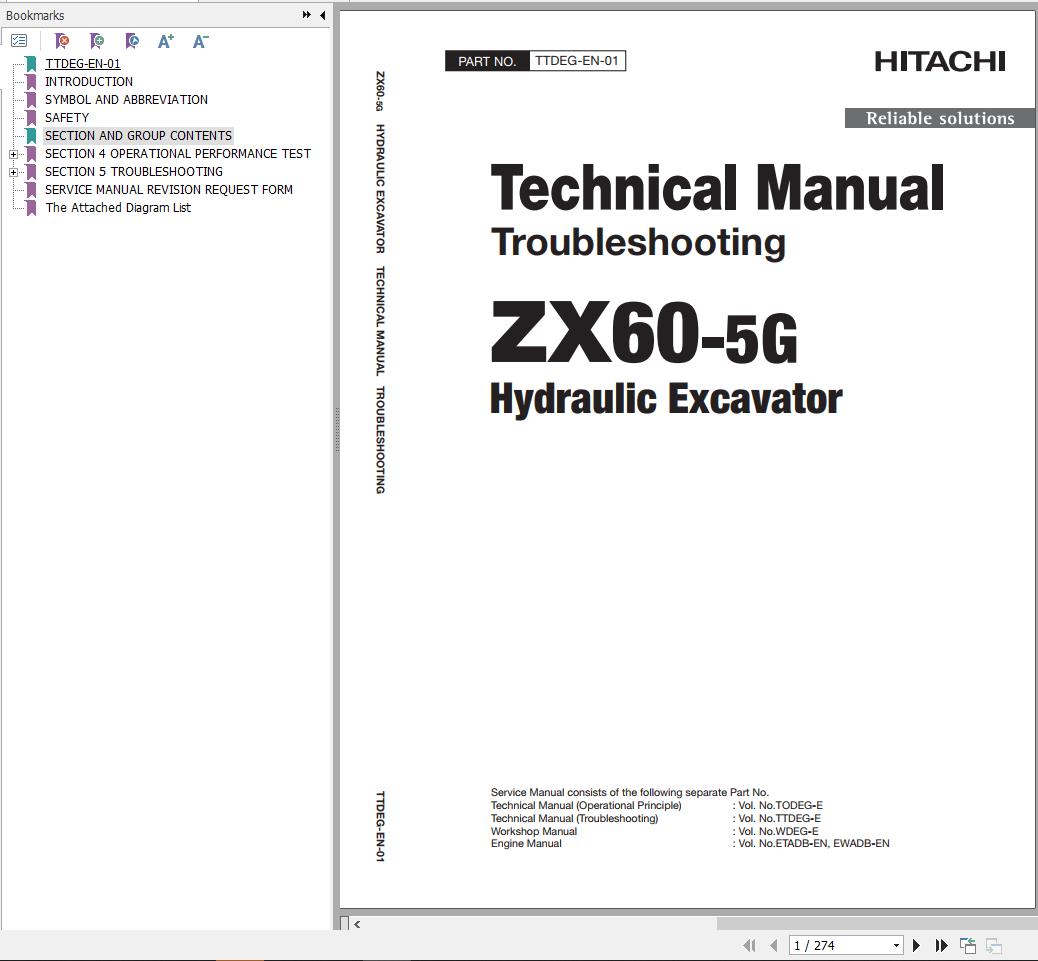 Hitachi Hydraulic Excavator ZX60 5G Technical Manual