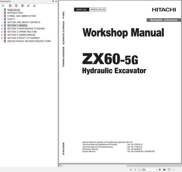 Hitachi Hydraulic Excavator ZX60 5G Workshop Manual