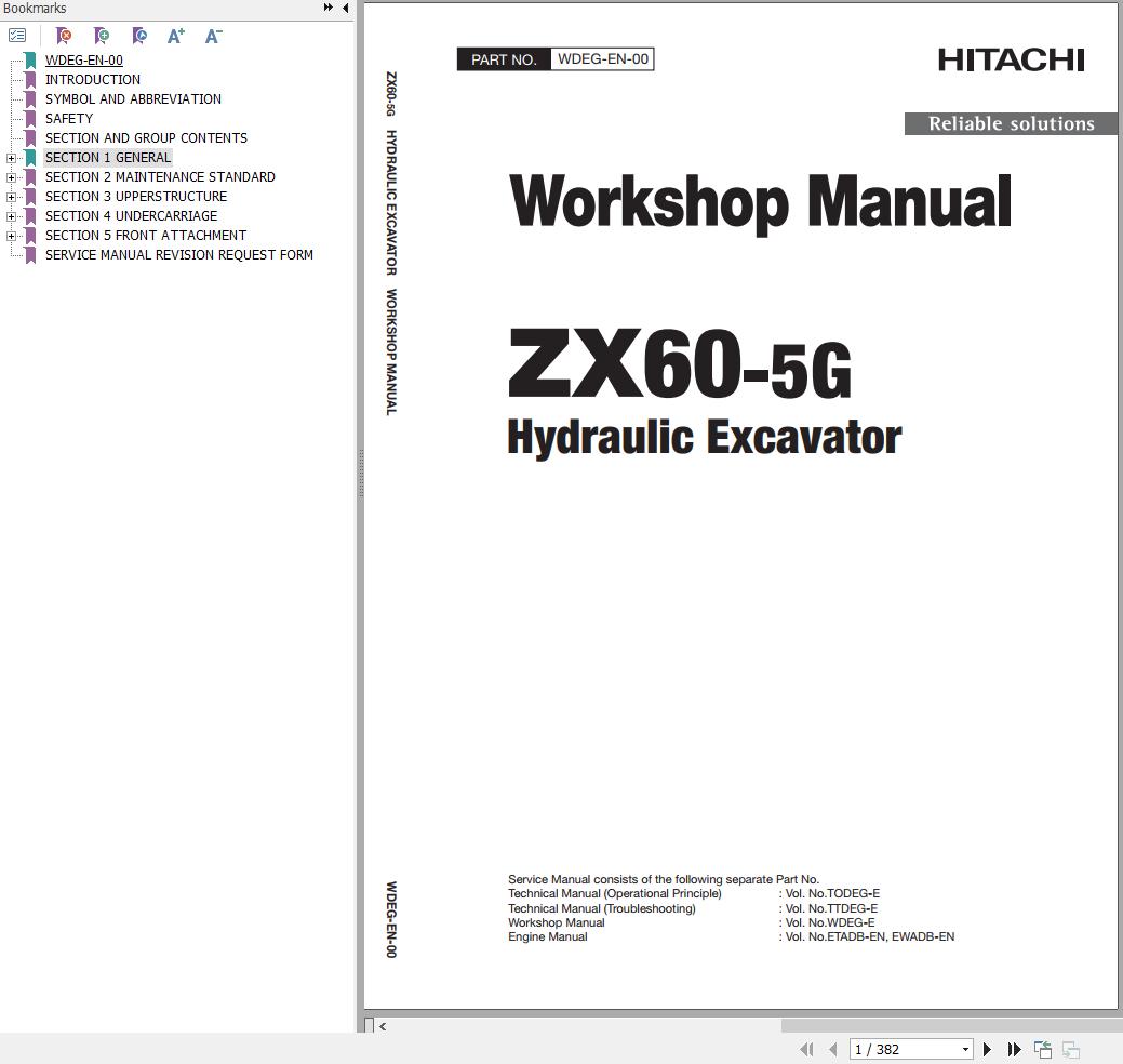 Hitachi Hydraulic Excavator ZX60 5G Workshop Manual