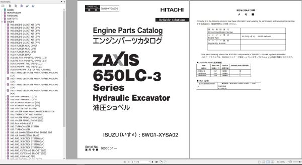 Hitachi Hydraulic Excavator ZX650LC 3 ZX670LCH 3 Parts Catalog EN JP