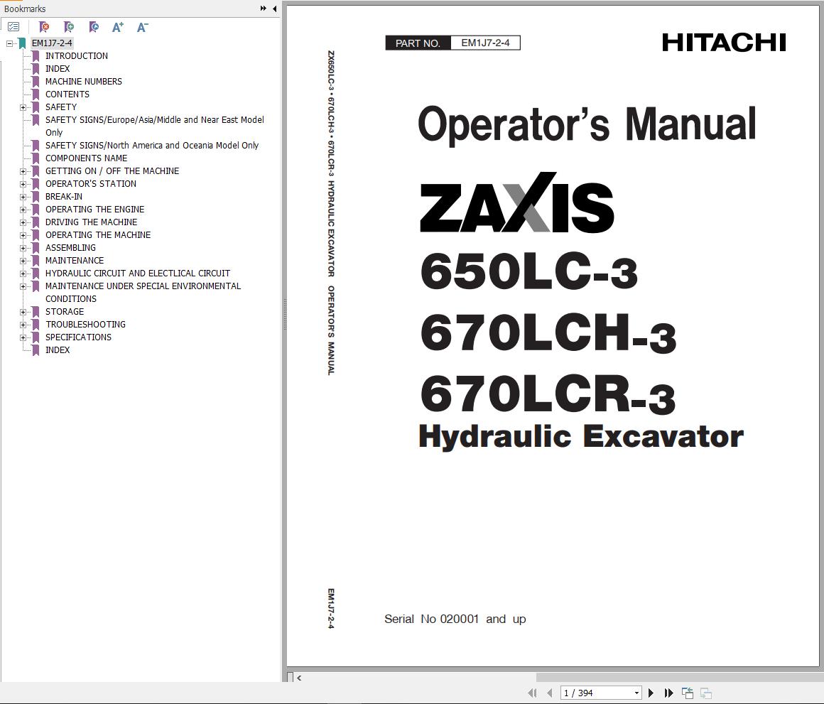 Hitachi Hydraulic Excavator ZX650LC 3 ZX670LCH 3 ZX670LCR 3 Operators Manual