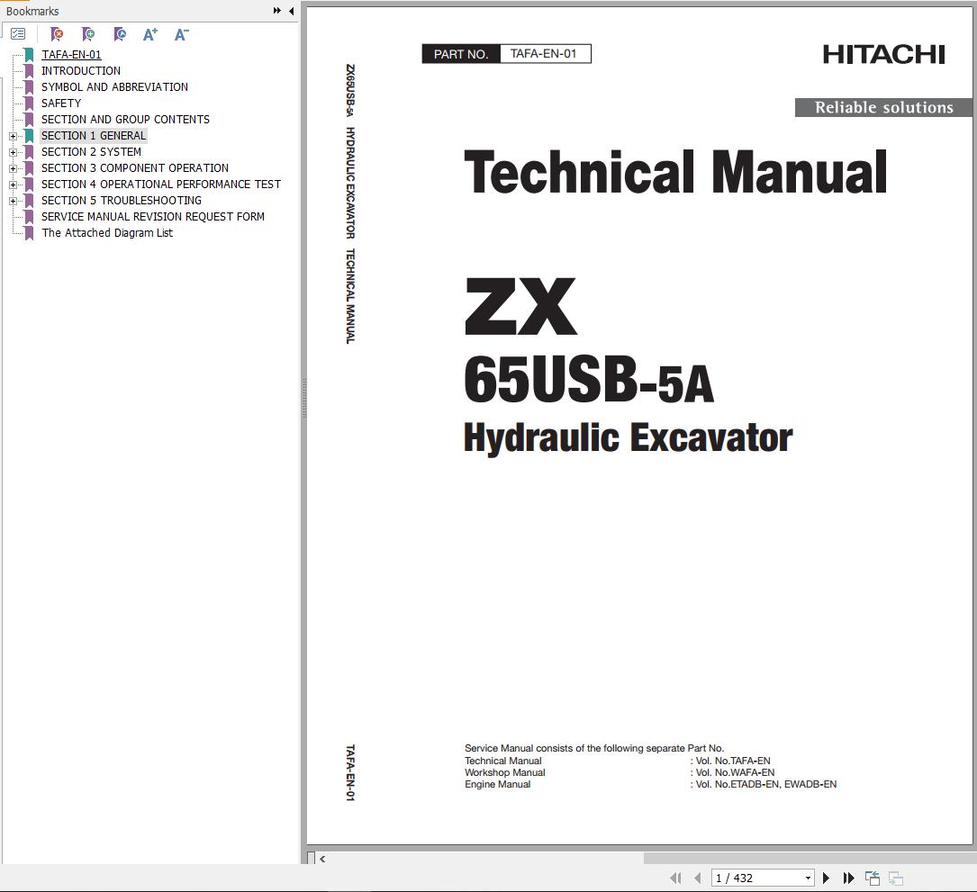 Hitachi Hydraulic Excavator ZX65USB 5A Technical Manual
