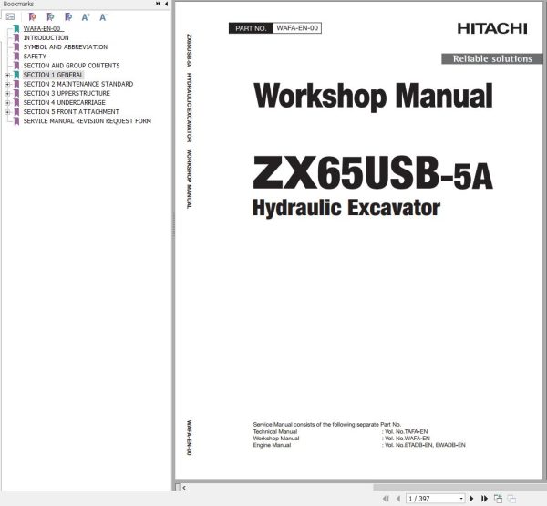 Hitachi Hydraulic Excavator ZX65USB 5A Workshop Manual