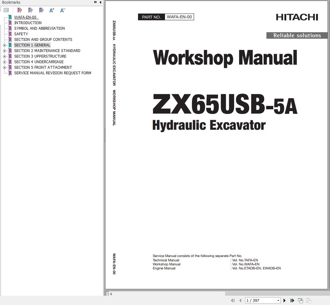 Hitachi Hydraulic Excavator ZX65USB 5A Workshop Manual