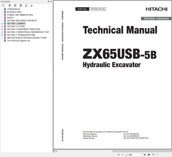 Hitachi Hydraulic Excavator ZX65USB 5B Technical Manual