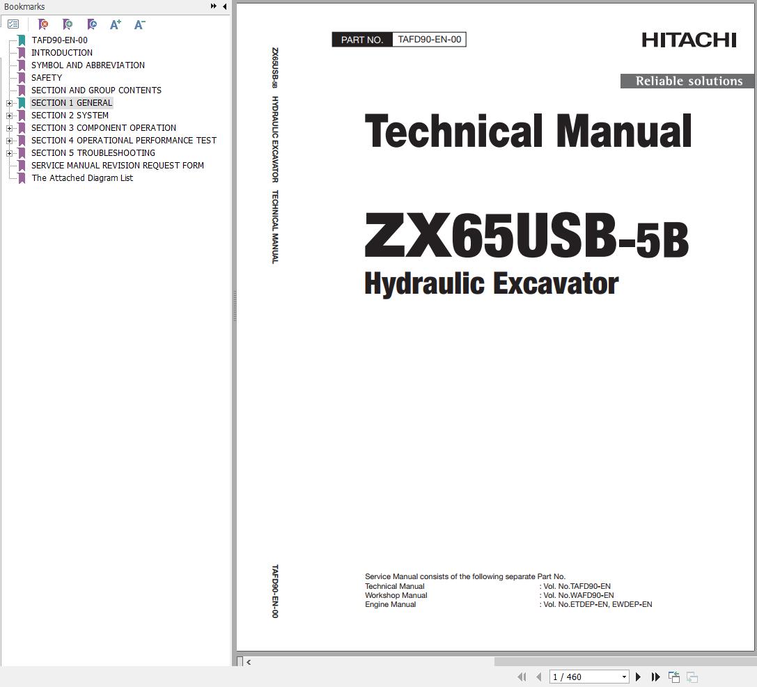 Hitachi Hydraulic Excavator ZX65USB 5B Technical Manual