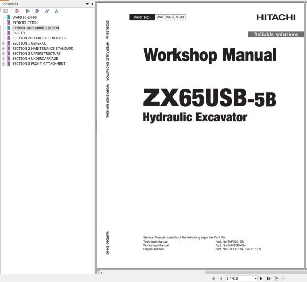 Hitachi Hydraulic Excavator ZX65USB 5B Workshop Manual