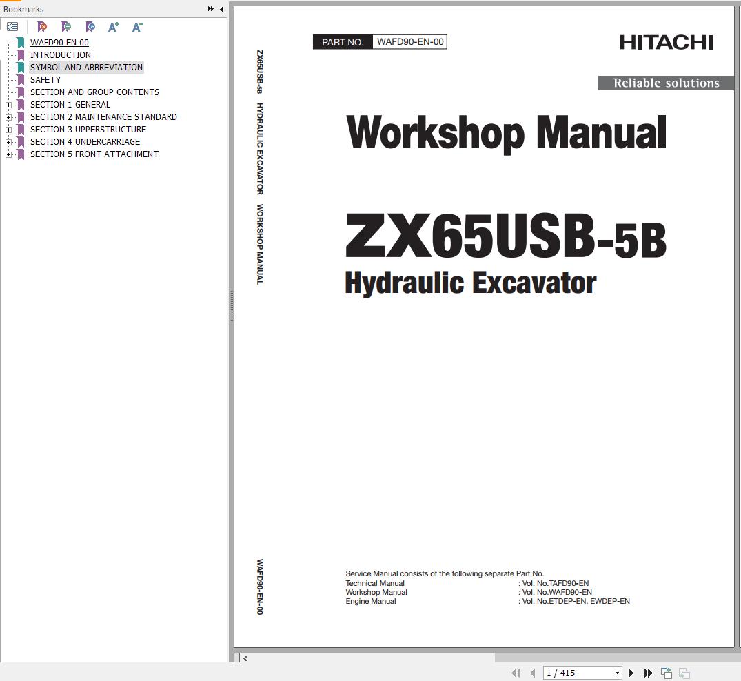 Hitachi Hydraulic Excavator ZX65USB 5B Workshop Manual
