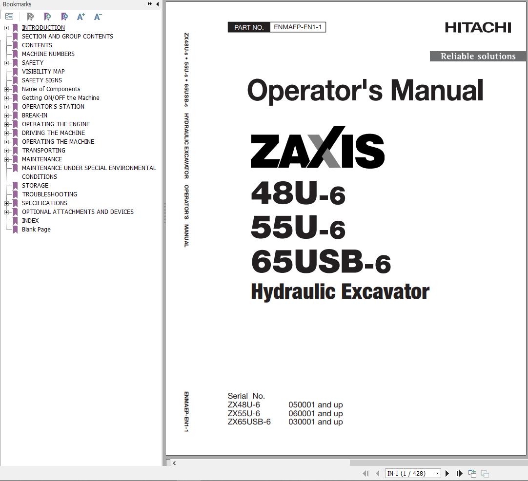 Hitachi Hydraulic Excavator ZX65USB 6 Operators Manual ENMAEP EN1 1