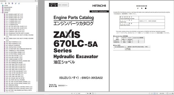 Hitachi Hydraulic Excavator ZX670LC 5A Engine Parts Catalog 6WG1 XKSA02 1 EN JP