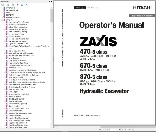 Hitachi Hydraulic Excavator ZX670LC 5A Operators Manual ENMJAE 1 3