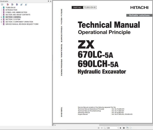 Hitachi Hydraulic Excavator ZX670LC 5A Technical Manual