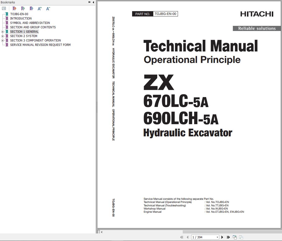 Hitachi Hydraulic Excavator ZX670LC 5A Technical Manual