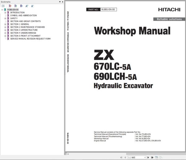 Hitachi Hydraulic Excavator ZX670LC 5A Workshop Manual