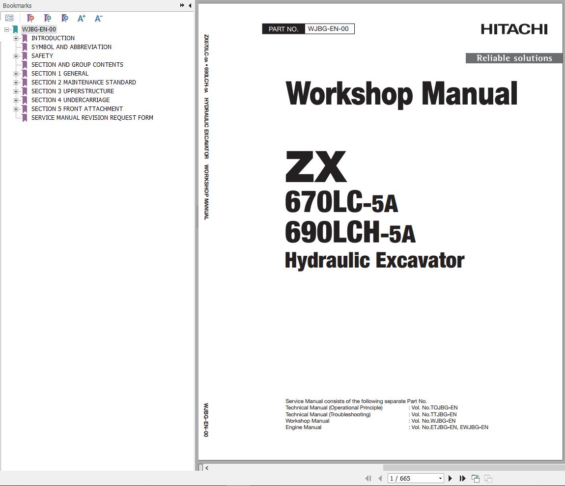 Hitachi Hydraulic Excavator ZX670LC 5A Workshop Manual