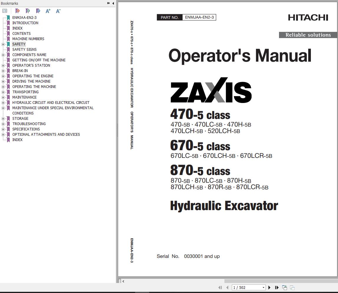Hitachi Hydraulic Excavator ZX670LC 5B Operators Manual ENMJAA EN2 3