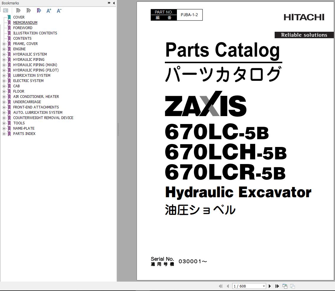 Hitachi Hydraulic Excavator ZX670LC 5B Parts Catalog EN JP