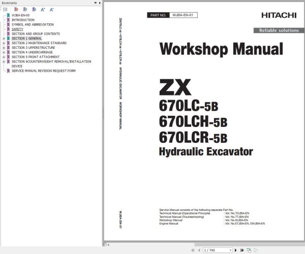 Hitachi Hydraulic Excavator ZX670LC 5B Workshop Manual