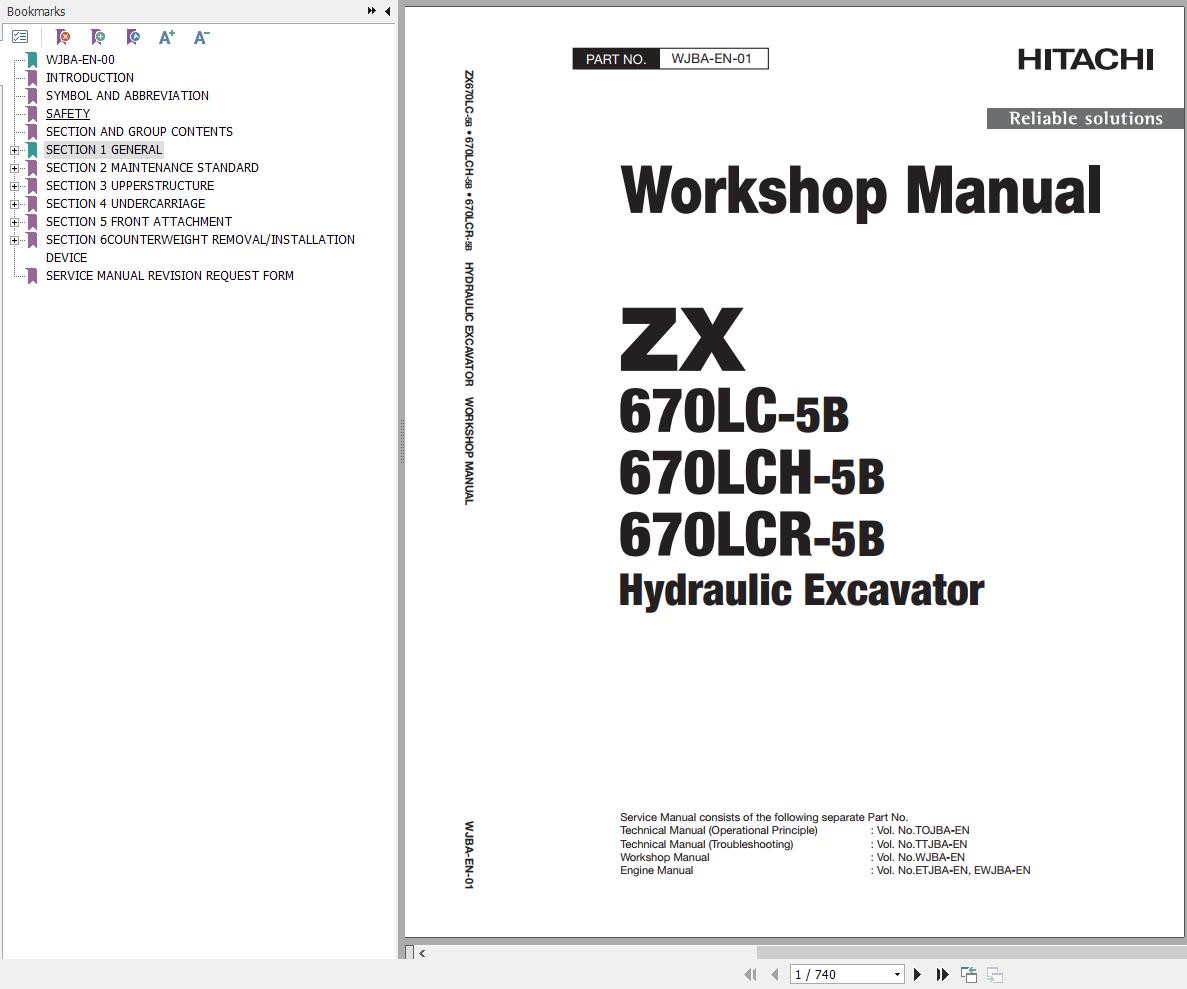 Hitachi Hydraulic Excavator ZX670LC 5B Workshop Manual