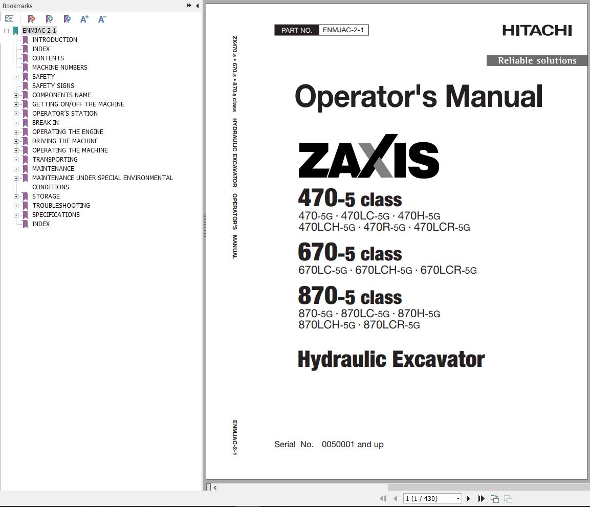 Hitachi Hydraulic Excavator ZX670LC 5G Operators Manual ENMJAC 2 1