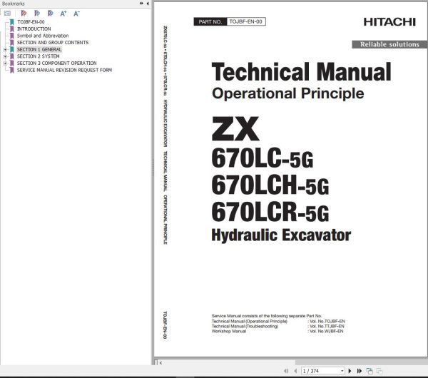 Hitachi Hydraulic Excavator ZX670LC 5G Technical Manual