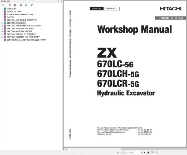 Hitachi Hydraulic Excavator ZX670LC 5G Workshop Manual WJBF EN 00