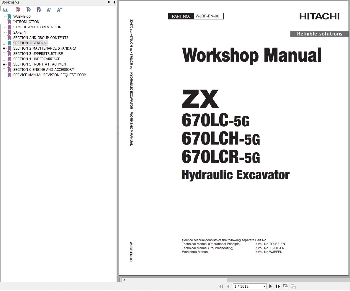 Hitachi Hydraulic Excavator ZX670LC 5G Workshop Manual WJBF EN 00