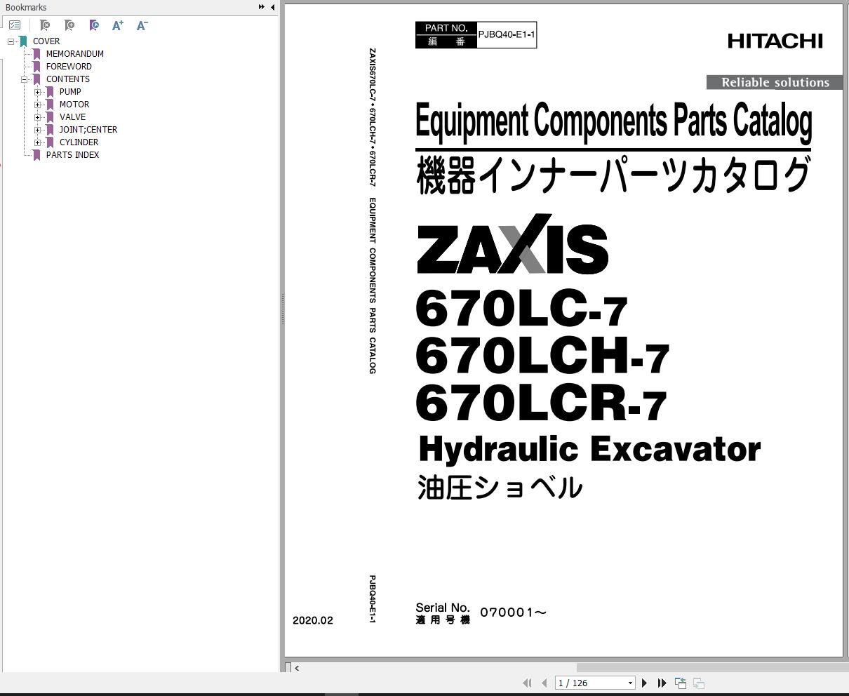 Hitachi Hydraulic Excavator ZX670LC 7 Parts Catalog EN JP