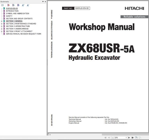 Hitachi Hydraulic Excavator ZX68USR 5A Workshop Manual