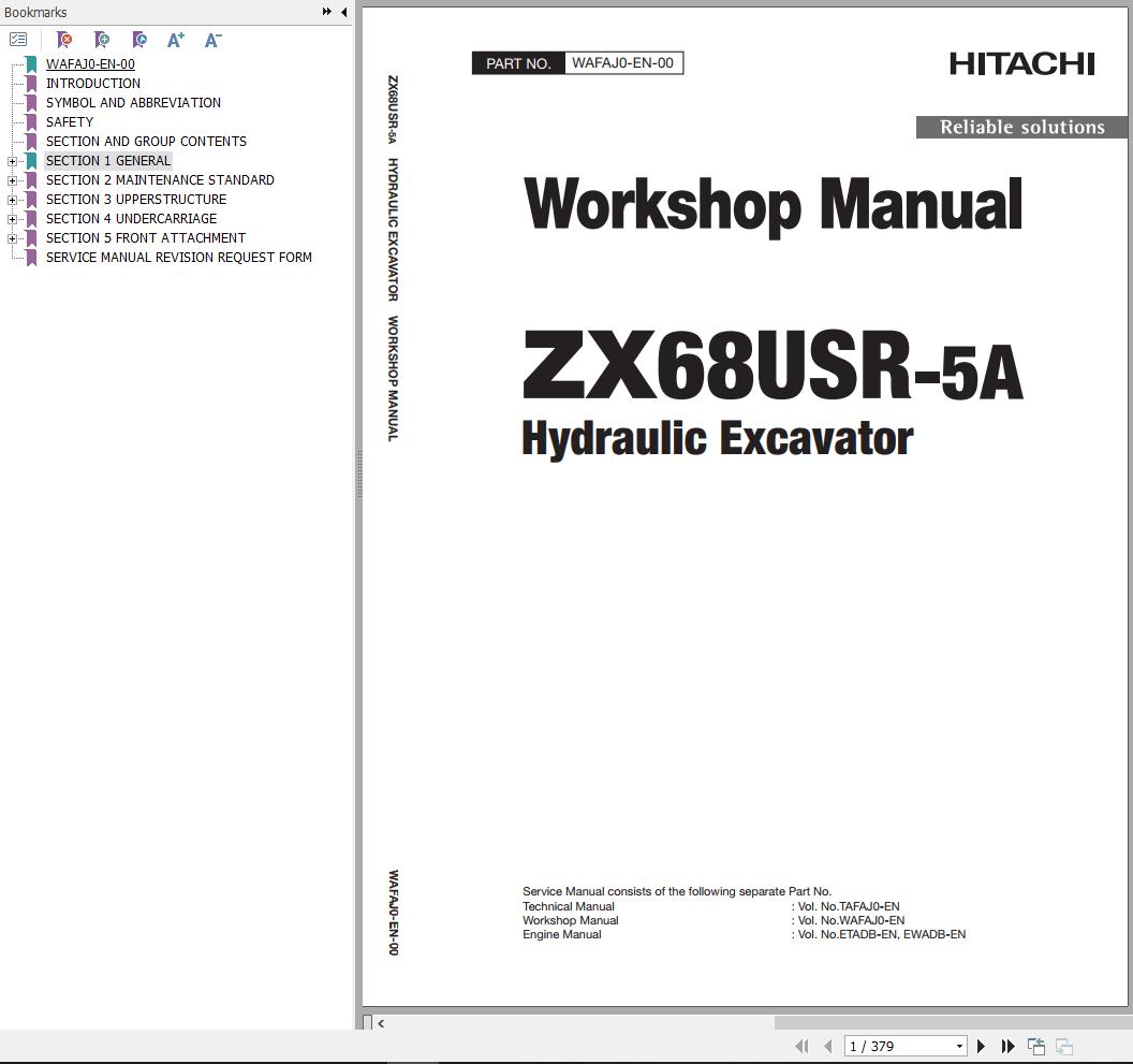 Hitachi Hydraulic Excavator ZX68USR 5A Workshop Manual